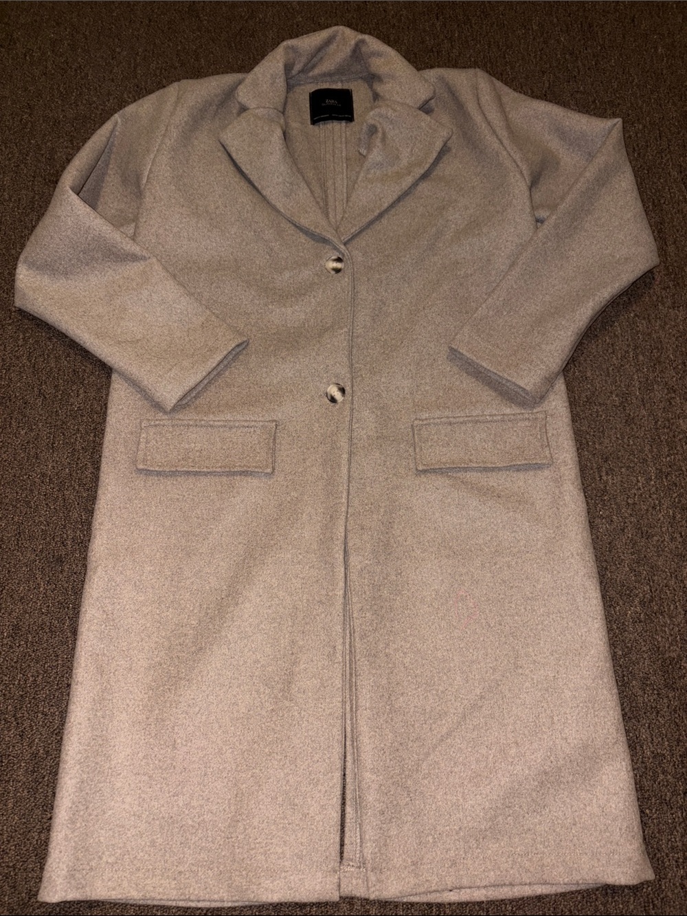 Zara Light Gray Single-Breasted Long Trench Coat